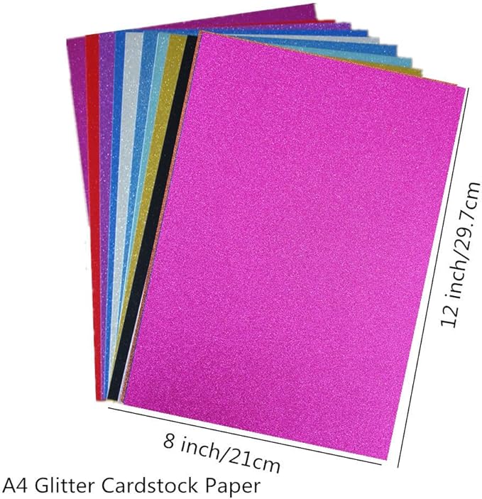 Baisunt 20 Sheets Rose Red Glitter Cardstock Paper for DIY Art Project, Scrapbook, Birthday Wedding Party Decoration 250GSM(8x12 In, Non Adhesive)