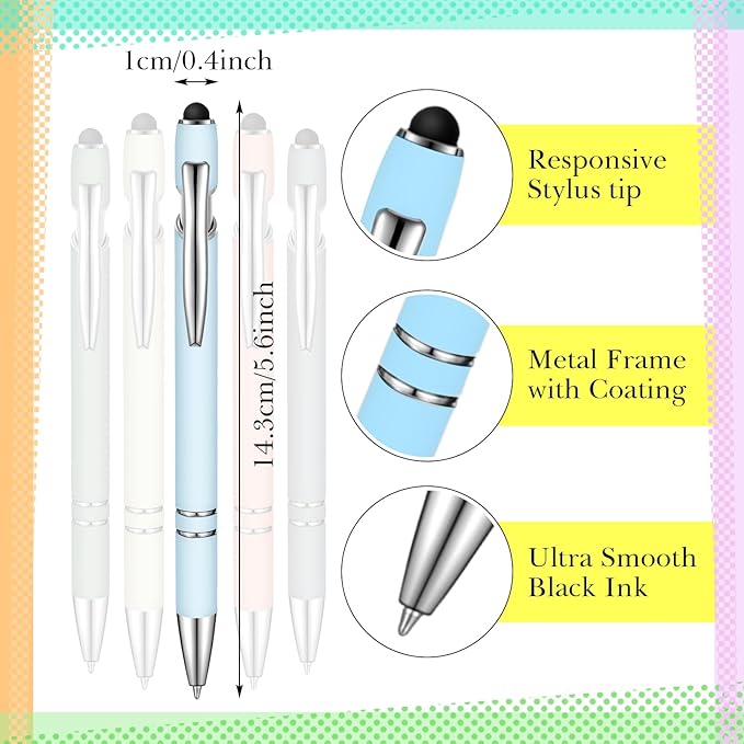 Zonon 38 Pieces Rubberized Ballpoint Pen with Stylus Tip Stylish Metal Pen Capactive Styli Pen with Soft Rubberized Grip, Black Ink Pen for Most Devices (Morandi Colors)