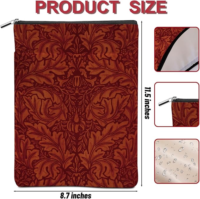 Vintage Flower Book Sleeve Book Lovers Gifts Autumn Style Waterproof Book Cover Book Accessories Book Covers for Paperbacks Book Pouch Book Protector with Front Pocket for Women Girls Readers Mom