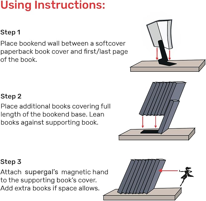 Artori Design Book Ends to Hold Books Heavy Duty - Hidden Metal Bookends for Shelves Desk - Bookend Book Holder for Home Decorative - Gift for Book End Lovers and Home Décor (Supergal - Set of 2)