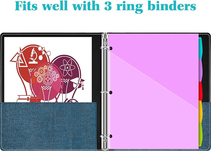 INFUN Plastic 5-Tab Binder Dividers with 2 Clear Pockets - 6 Sets, 30 pcs Multicolor Pocket Dividers with 3 Holes for 3 Ring Binders,Total 30 Tabs