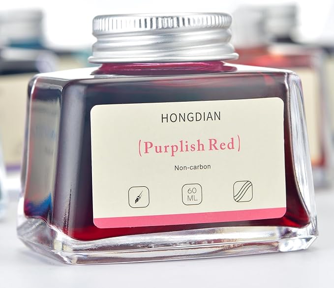 Hongdian Fountain Pen Bottled Ink Purplish Red Color, 60ml Non Carbon Inkwell Bottle, Artist Calligraphy Ink