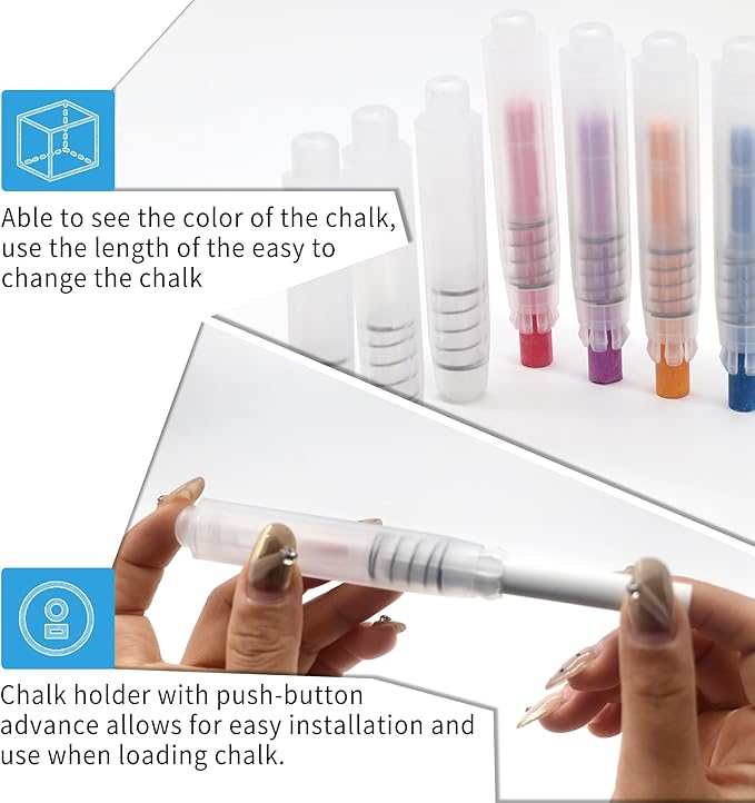 8-Pack Premium Transparent Chalk Holders - Teacher's Choice Easy Press Extension, Dust-Free Grip, Durable Plastic Shell for Classroom, Office, and Art Use