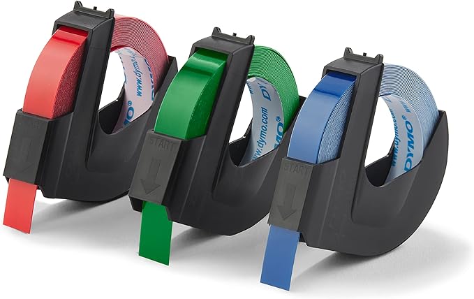 DYMO Self-Adhesive Embossing Labels, 3/8-Inch x 9.8-Foot Roll, Assorted Colors, 3 Pack