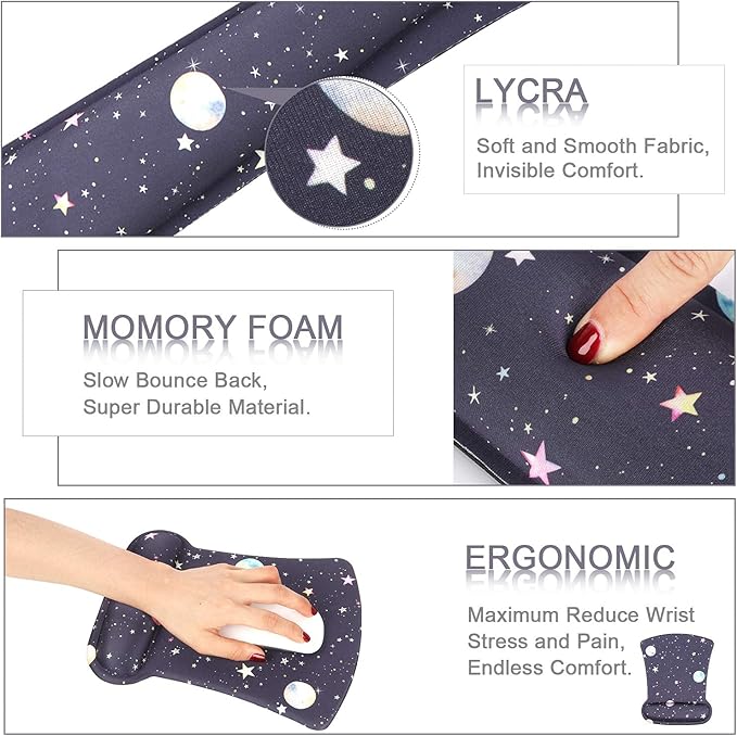 iCasso Keyboard Wrist Rest and Mouse Wrist Rest Pad, Made of Memory Foam, Ergonomic Support, Easy Typing and Relieve Wrist Pain, Perfect for Gaming, Office - Revery Night