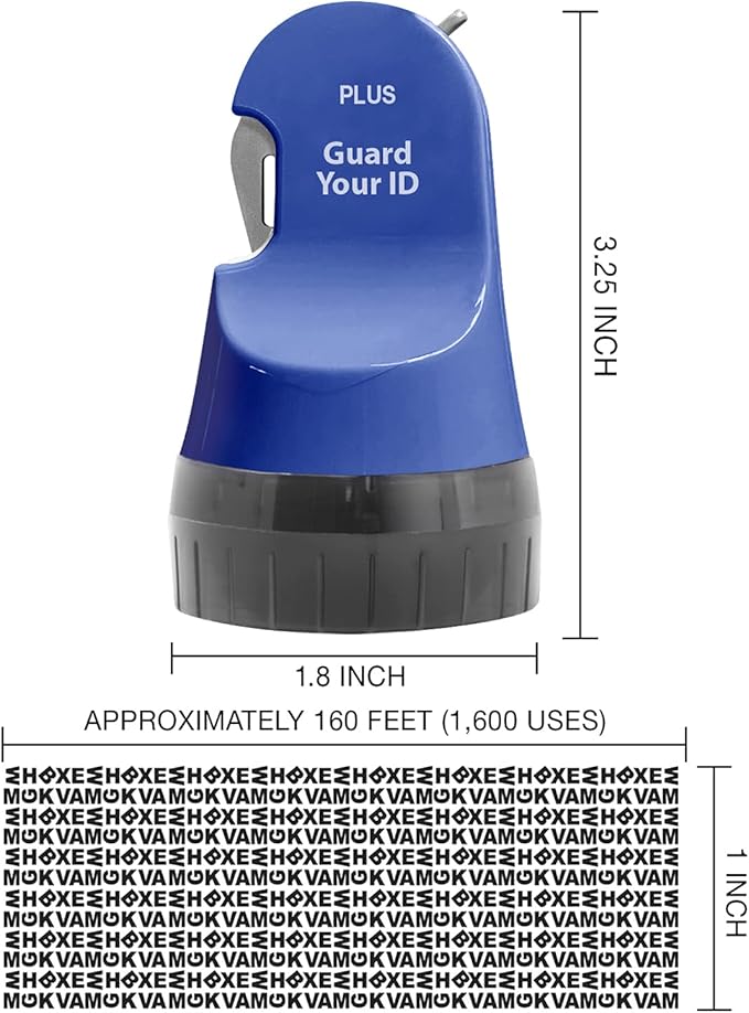 Guard Your ID 3 in 1 Wide Advanced Roller with Retractable Box & Envelope Opener and Identity Theft Prevention Security Stamp Blue