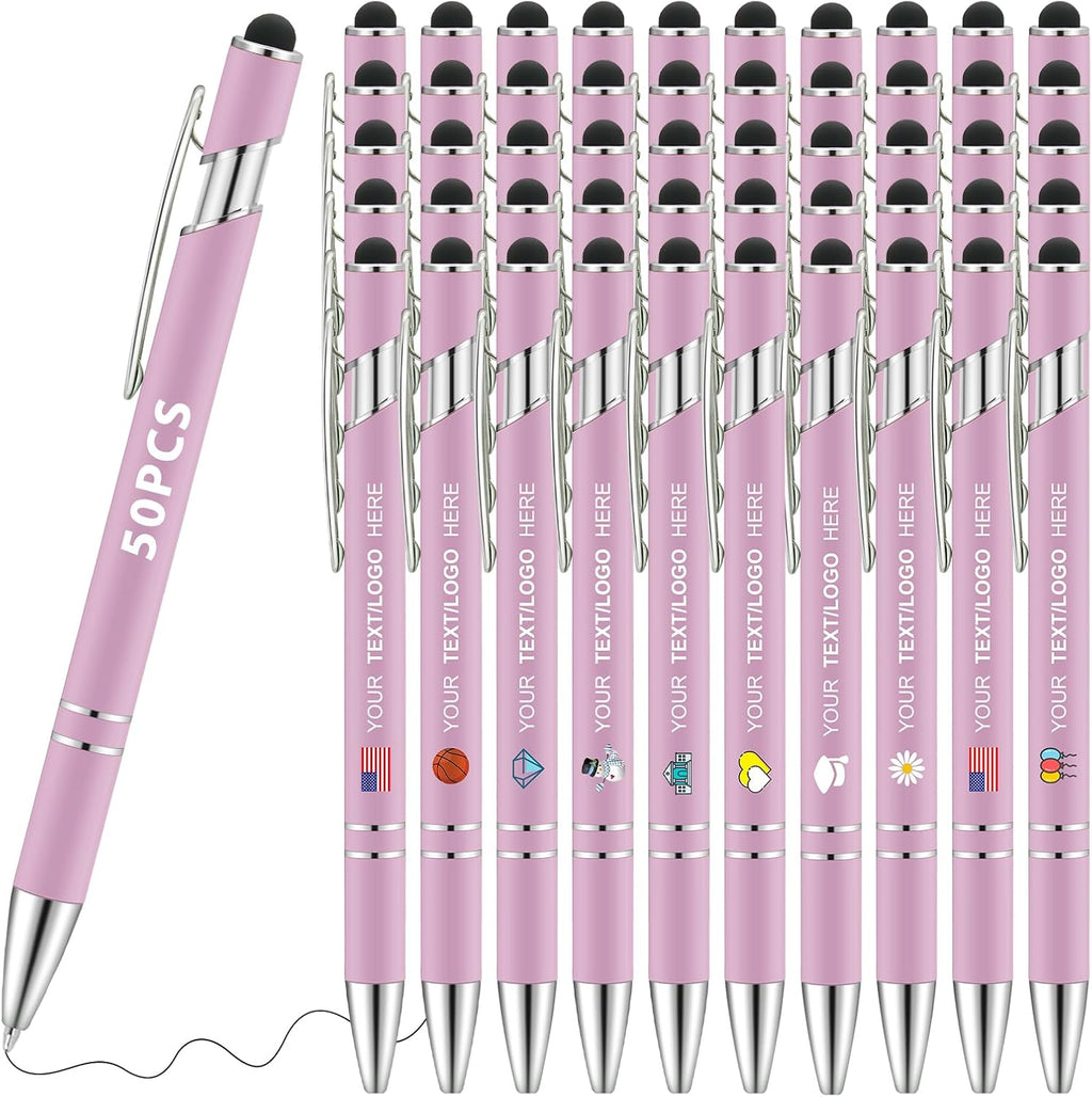 Personalized Pens 50pcs with Stylus Custom Ballpoint Pens in Bulk Engraved with Logo Text Personalized Bulk Black Ink for Office College Business