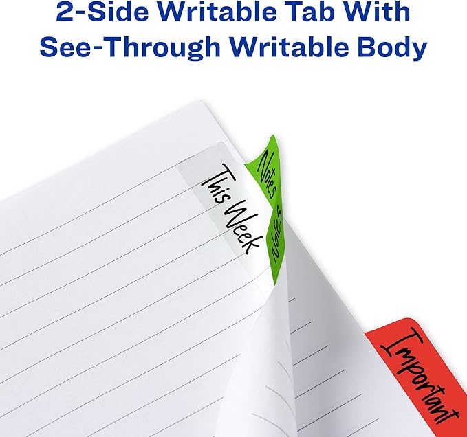 Avery Margin Ultra Tabs, 2.5" x 1", 2-Side Writable, Assorted Colors, 48 Repositionable Page Tabs (74866)