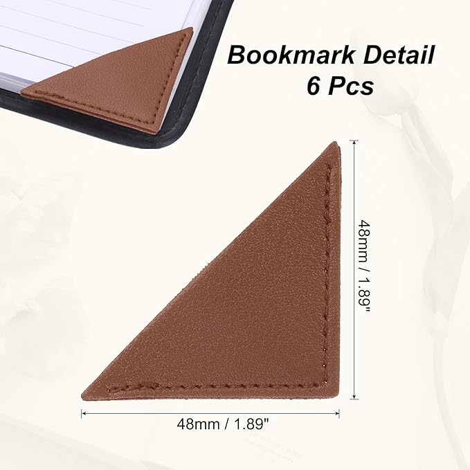 uxcell 6Pcs Leather Square Bookmarks, Corner Bookmarks Book Marks Page Markers Cute Page Clip for Men Women Teacher Reader Book Lover Writers (Brown)