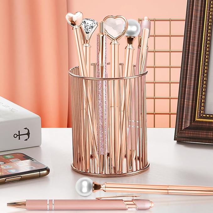 Cute Pens for Women, 6 Pcs Rose Gold Pens Metal Ballpoint Pens Bulk, 1.0mm Medium Point Black Ink Pens, Office and School Supplies Cool Fun Pens Gifts for Women Teacher Nurse (Rose Gold)