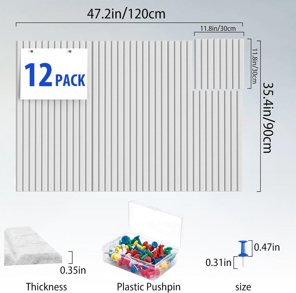 Cork Boards for Walls 48" x 36" Felt Board Alternative, 12 Pack Felt Wall Tiles Bulletin Board, Large Cork Board for Office Pin Board Tack Board Cork Boards