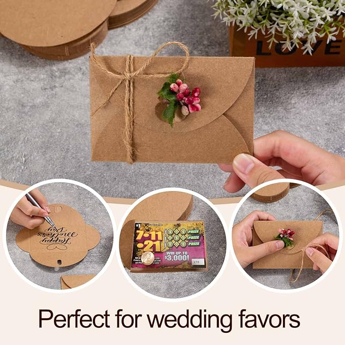 Primbeeks 100 Pcs Premium Gift Card Envelopes, 4 x 2.8 inch Gift Card Holders, Mini Seed Kraft Paper Cute Envelopes with Heart Clasp for Gift Cards, Weddings Favors, Party Favors