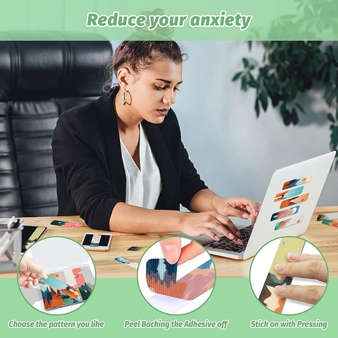 72 Pieces Anxiety Sensory Stickers with Storage Box - Calming Stickers 2 Textured Surface - Fidget Strips for Office & Classroom Desk Adult & Teen Stress (Landscape)