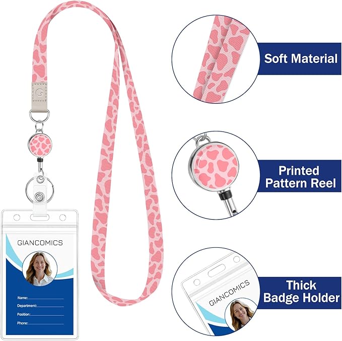 Giancomics Leopard Lanyards for Id Badges, Cute ID Badge Holder with Retractable Reel, Waterproof Lanyards for Cruise Ships Cards Key Work Name Tag Zip Type Card Holder Protector 2 Pack