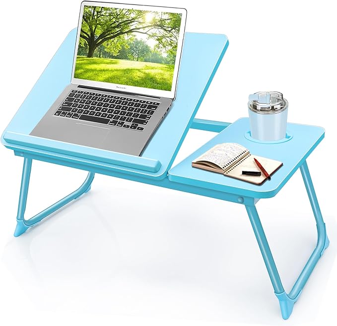 Laptop Desk for Bed Couch, Portable Lap Desk for Laptop, Foldable Bed Table Tray, Kids Lap Desks with Cup Holder, Laptop Stand for Bed, Bed Desk for Laptop and Writing (Blue)