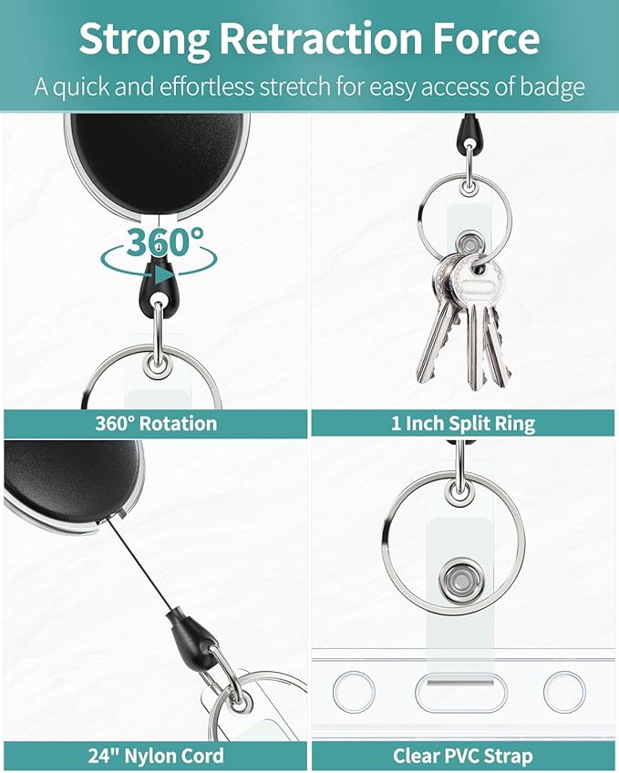 Uniclife 2 Pack Badge Holder Horizontal Clear Plastic Case with Retractable Badge Reel Carabiner Clip Soft Waterproof Card Protector for IDs Credit Cards Proximity Cards Driver’s Licenses and Passes