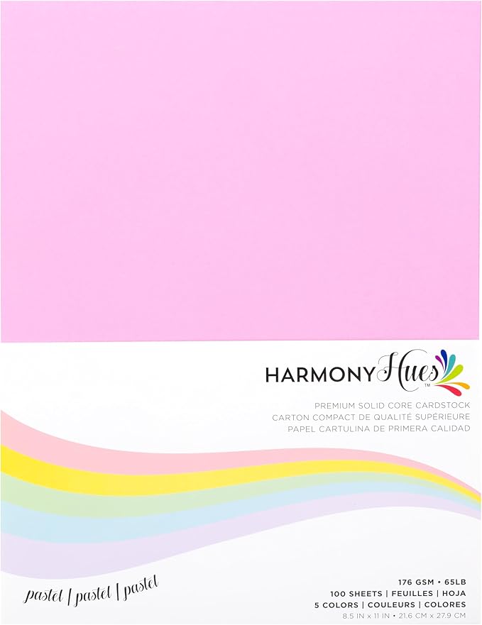 Cardstock 8.5 x 11 Paper Pack - 65lb Smooth Card Stock for Crafts, Cardmaking, Printers - 100 Scrapbook Sheets, 5 Assorted Colors - Double Sided with Solid Core, Pastel