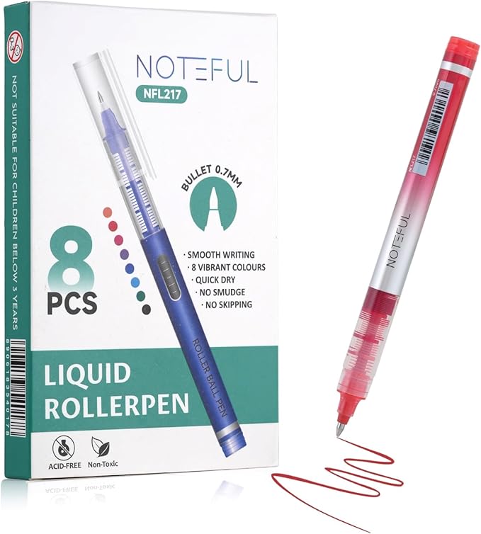 Liquid Ink Rollerball Pens, Multi colored 0.7mm Medium Point Tip, Rolling pen for Drawing, Coloring, Journaling, Smooth Writing, School & Office Supplies (8 Pcs)