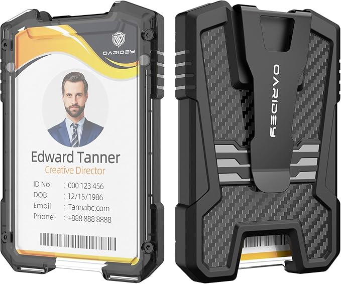 Oaridey Retractable Badge Holders, Heavy Duty Retractable Keychain with Tactical ID Card Holder (Holds 5 Cards), ID Badge Holders with Metal Clip, 31.5' Badge Reel