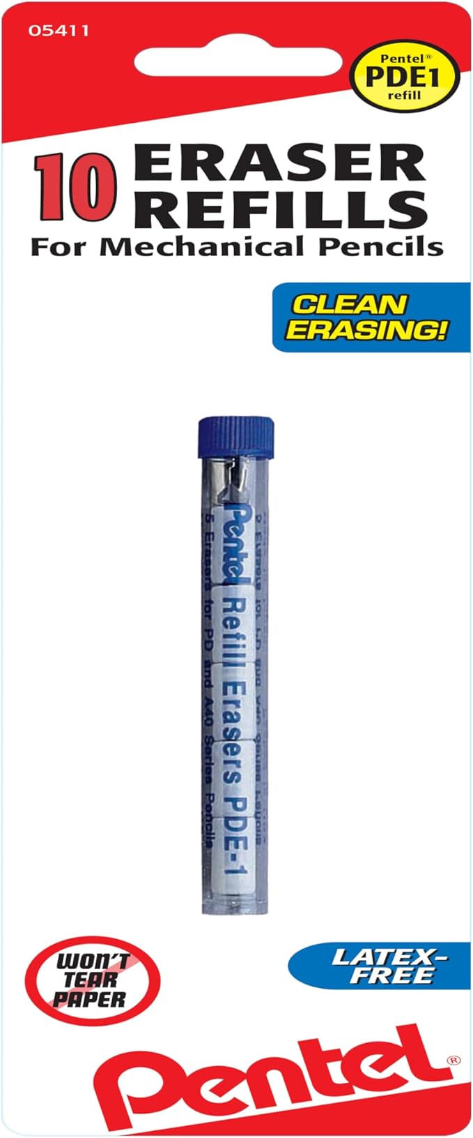 Pentel PDE1BP2 Refill Eraser for AL, AX and PD Pencil Series 5 pieces per Tube, (2x tubes) White