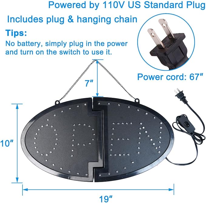 KEBE LED Open Sign, Bright High Visibility Advertisement Board Electric Display Sign Flashing Light for Business Walls Window Shop Bar Hotel, Two Modes (19"x10")
