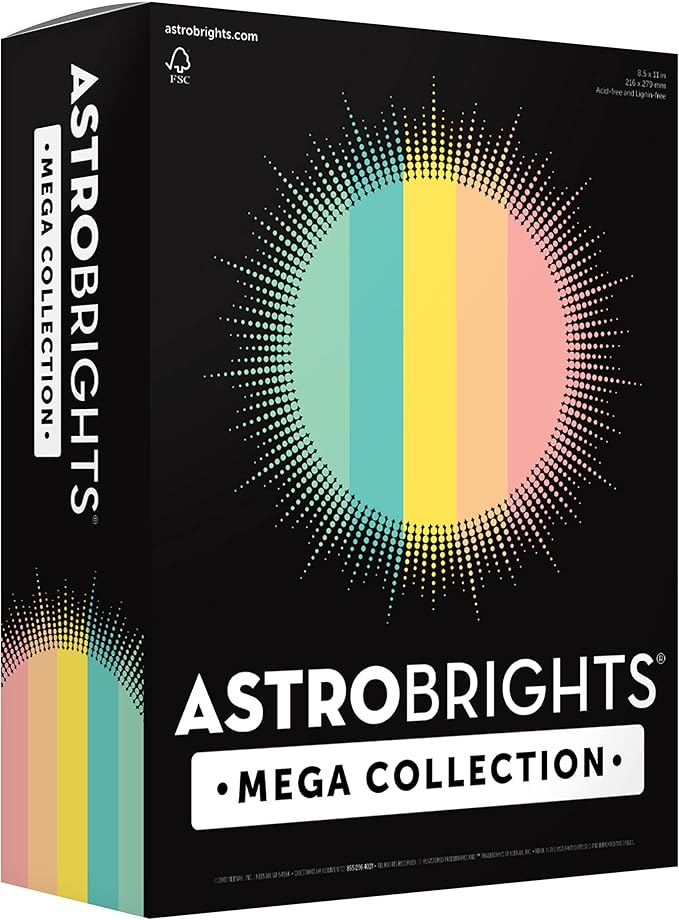 Astrobrights Mega Collection, Colored Cardstock, Punchy Pastel 5-Color Assortment, 320 Sheets, 65 lb./176 gsm, 8.5" x 11" - MORE SHEETS! (91780)
