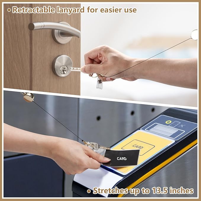 Teacher Lanyard, Cute Lanyards for Id Badges Keys, Retractable Natural Wooden Beaded Lanyard for Women