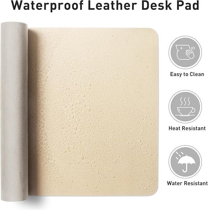 Aothia Leather Desk Pad Protector, Office Desk Mat, Large Mouse Pad, Non-Slip PU Leather Desk Blotter, Laptop Desk Pad, Waterproof Desk Writing Pad for Office and Home (48"x17", Beige)