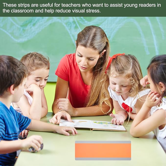 YOKIVE 8 Pcs Guided Reading Strips, Book Highlighter Strips Reading Tracker Bookmark Teacher Supply, Great for Classroom (Orange Transparent, 7.48"x2.76")
