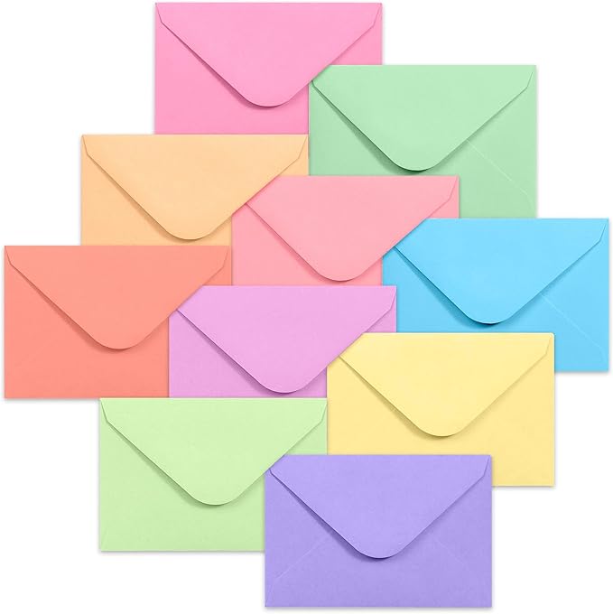 Gift Card Envelopes - 100-Count Mini Envelopes, Paper Business Card Envelopes, Bulk Tiny Envelope Pockets, 10 Pastel Colors, 4 x 2.7 Inches