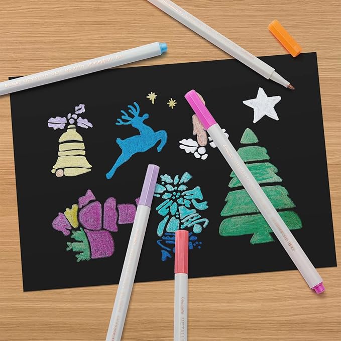 YUANCHENG Metallic Marker Pens, Set of 12 Colors Fine Point Metallic Marker Pens for Black Paper, Rock Painting, Easter Egg, Halloween Pumpkin, Card Making, Ceramics, DIY Photo Album