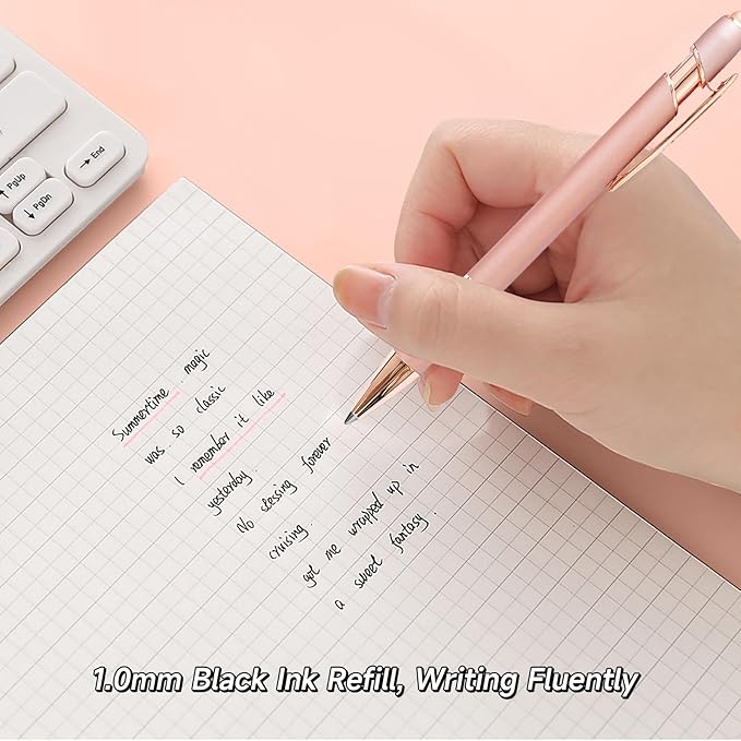 Cute Pens for Women, 6 Pcs Rose Gold Pens Metal Ballpoint Pens Bulk, 1.0mm Medium Point Black Ink Pens, Office and School Supplies Cool Fun Pens Gifts for Women Teacher Nurse (Rose Gold)