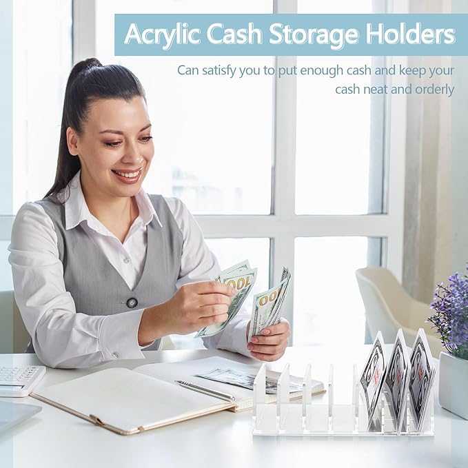 Geetery 4 Pcs Acrylic Cash Tray for Cash Stuffing Mail Sorter Organizer Desk Organizer for Sorting Mail Clear Envelope Organizer for Desk Cash Envelope Bill Business Card Eyeshadow Palette (7 Slot)