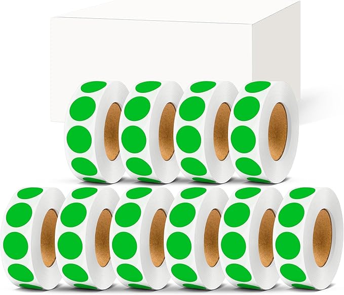 PARLAIM 10 Rolls 3/4" Dot Stickers, 10000 Pack Round Color-Code Circle Labels, Green Sticker for Color Coding