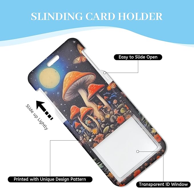 Lanyards for Id Badges, Mushroom Badge Holder with Retractable Reel Clip, Cute Work Name Tags Keychain Lanyard ID Card Protector Cover Case for Women Teacher Nurse Nursing Doctor Office