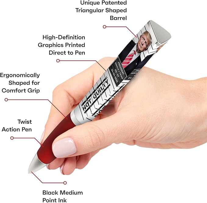 Trump Not Guilty Ballpoint Pen, MAGA Not Guilty Design, Trump Merchandise Donald Trump Gifts for Men & Women, Make America Great Again Donald Trump Not Guilty Pen - Imprinted In The USA (3-Sided Pen)