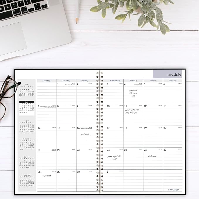 AT-A-GLANCE Planner 2024-2025 Academic, Monthly, 8" x 12", Large, Flexible Cover, DayMinder, Black (AY200)