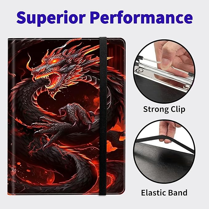 Red Dragon Padfolio Folder with Clipboard,Portfolios Organizer Clipboards with Storage Clipboard Writing Pad PU Leather Conference Document Organizer with Business Card Holder