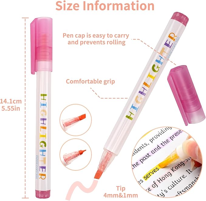 6 Pack Cute Pastel Highlighters Set, Chisel Tip, Highlighters Assorted Colors, No Bleed Bible, Study Journaling, Quick Dry Ideal great for Organizing Coloring School Supplies