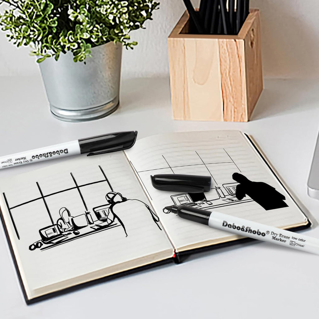 Dabo&Shobo Dry Erase Markers Bulk, 120 Count Black Whiteboard Markers, Low Odor Dry Erase Markers, Chisel Tip, Suitable for School, Office, or Home