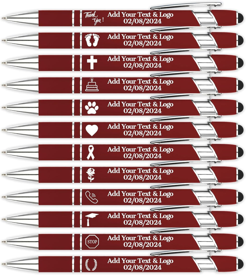 Personalized Pens with Name Logo or Message, Up to 1200 pcs Bulk Custom Metal Ballpoint Pen with Black Ink Customized Gift for Business, Graduation and Promotions (Dark Red)