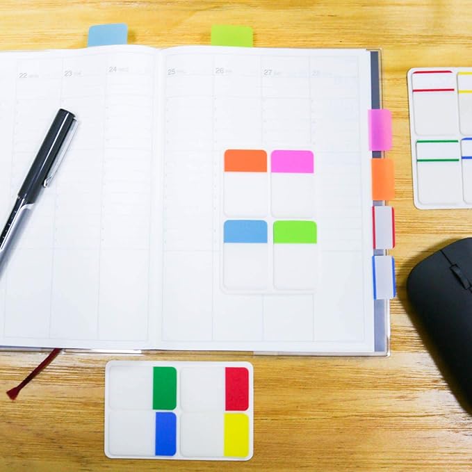 KICNIC File Index Tabs 1 Inch Sticky Flags 480 Pcs, Colored Page Markers Self Adhesive, Repositionable Note Tabs for Documents, Books, Paper, Notebooks, Filing and Folders [24 Sets, 10 Colors]