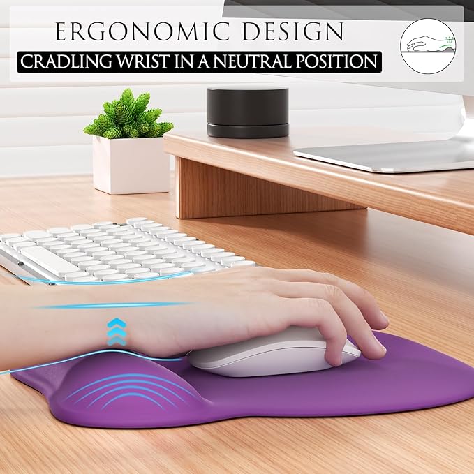 MROCO Ergonomic Mouse Pad with Gel Wrist Rest, Comfortable Mousepad with Smooth Wrist Support Surface and Non-Slip PU Base for Pain Relief, Computer, Laptop, Office & Home, 9.4 x 8.1 in, Violet Purple