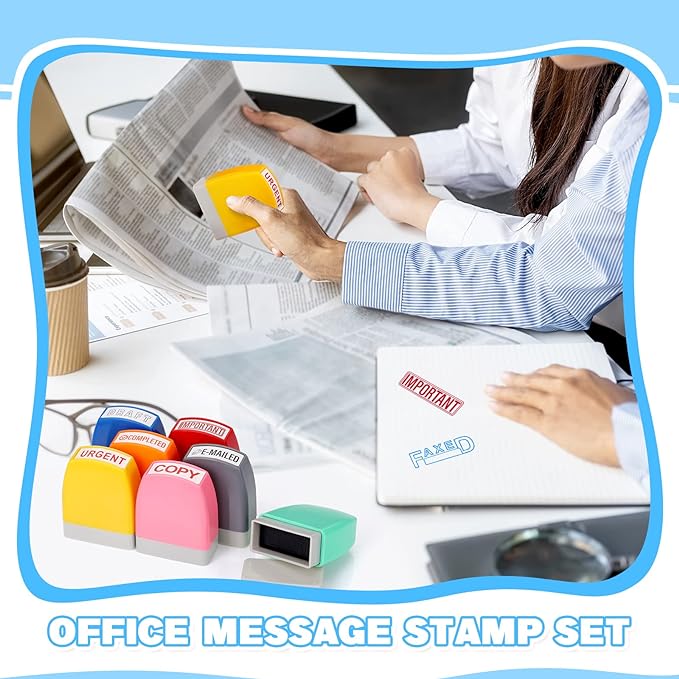 Crtiin 16 Pcs Office Stamp Set Message Self Inking Rubber Stamp Set for Office Stamps Completed Faxed Scanned Stamps for Message Supplies(Mixed Colors)