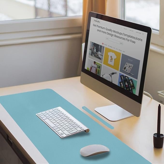 Boutilon Leather Desk Pad 24"x 14" Non-Slip Mouse Pad,Office Desk Mat,Waterprooft PU Leather Desk Blotter,Desk Pad Protector,Desk Writing Pad for Home Office Decor (S-Light Blue)