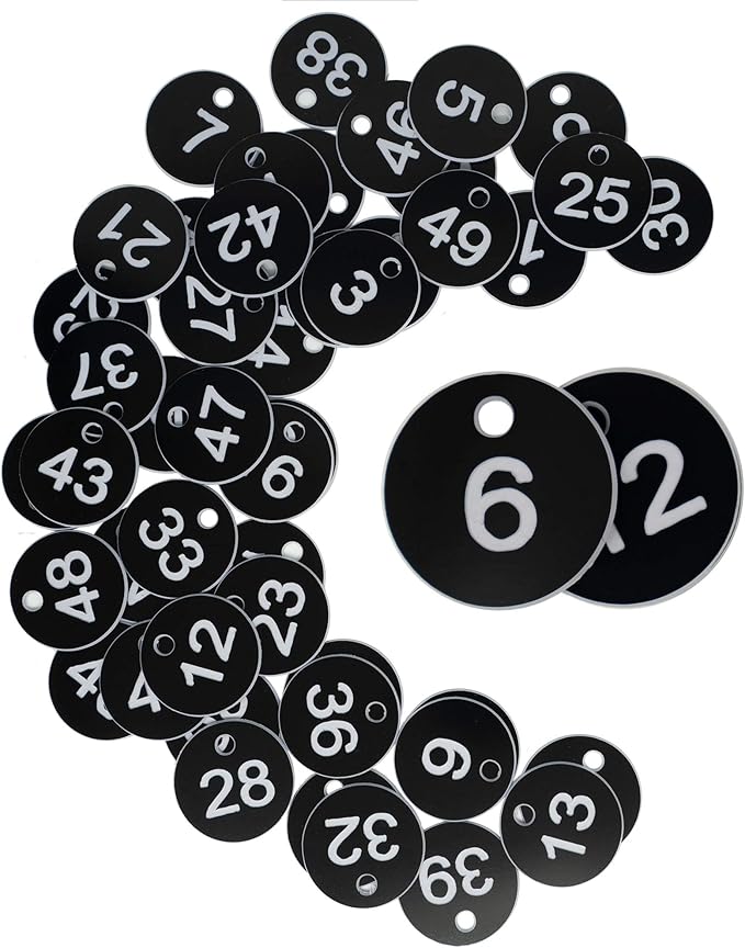 StayMax Plastic ID Number Tags Engraved Tags Key Tags Without Key Rings (1-50, Black)