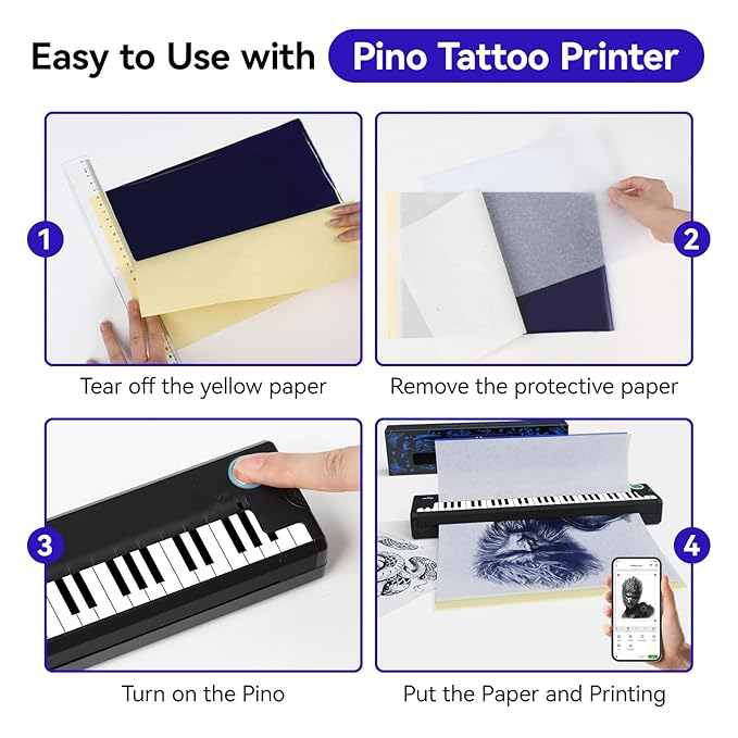 P90-Pino Wireless Tattoo Stencil Printer - Black with Elegant Piano-Inspired Design