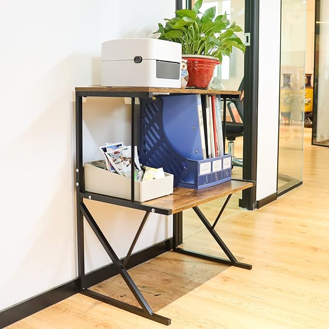 Printer StandAboxoo Printer Stand for Desk, Desktop Printer Shelf Large Printer Stands 3 Tiers Multi-Purpose Desk Office Organization Shelves for Home Office Printer Fax Book, Rustic Brown