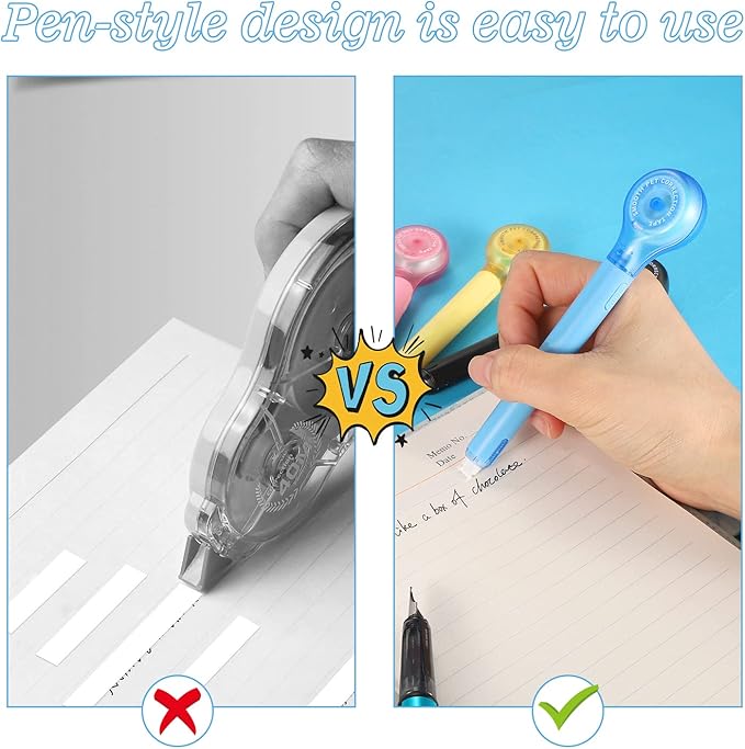 BESARME 12 Pieces White Out Tape Pen, Cute Whiteout Correction Tape Pen Colorful Correction Tape Correction Writing Tape for Note School Office Supplies, 1/5 X 236 Inch