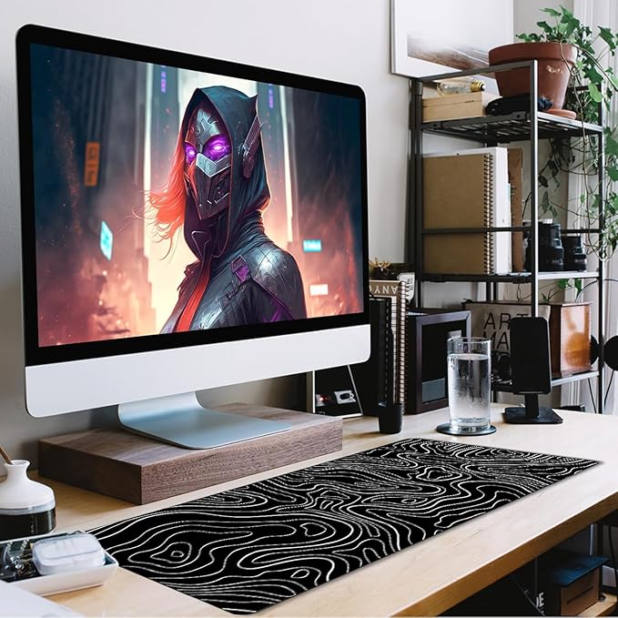 Large Mouse Pad, Big Desk Mat Large Office Desk Pad, Durable Extended Mouse Mat 35.4"x15.7" Mousepad with Non-Slip Rubber Base & Stitched Edge for Home Office Work, White Line